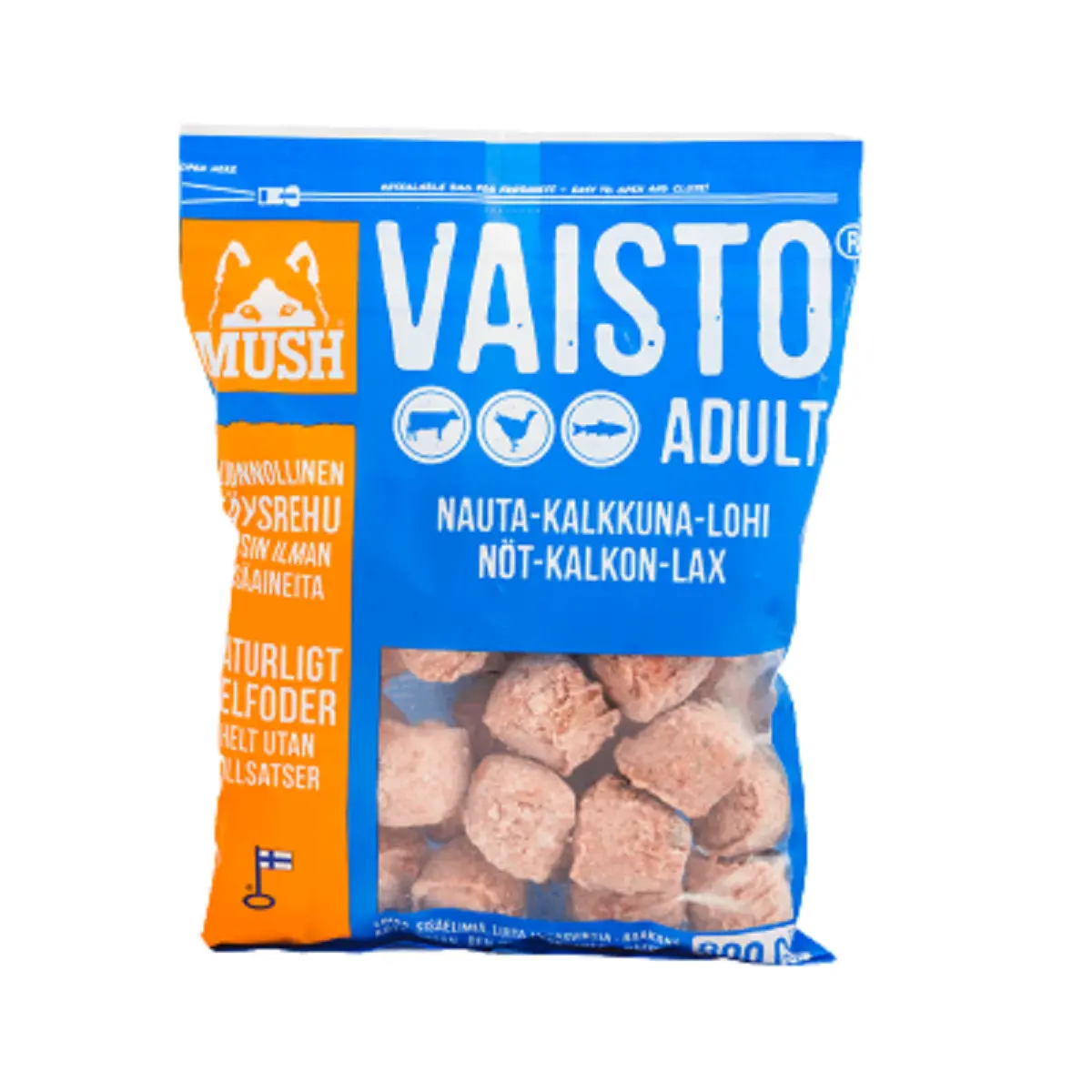 MUSH Vaisto Blå Okse Kalkun Laks 800 g - Naturligt hundefoder